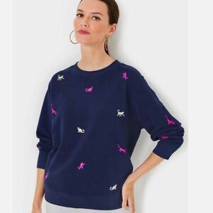 Lilly Pulitzer BALLAD LONG SLEEVE SWEATSHIRT, LOW TIDE NAVY MONKEY HALF DROP